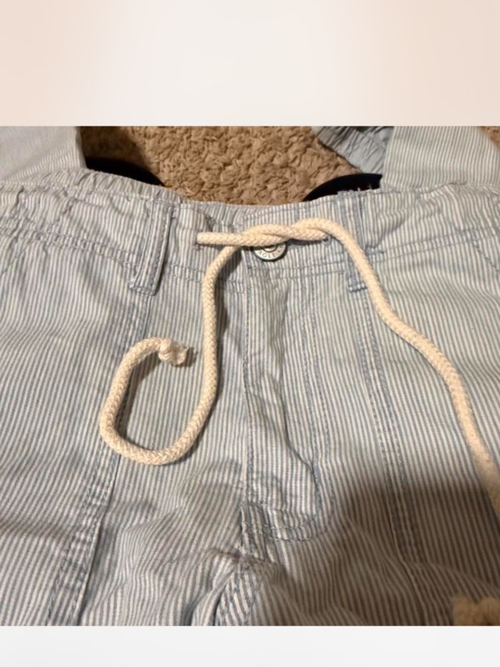 American Eagle Outfitters Light Blue and White Striped Drawstring Pants